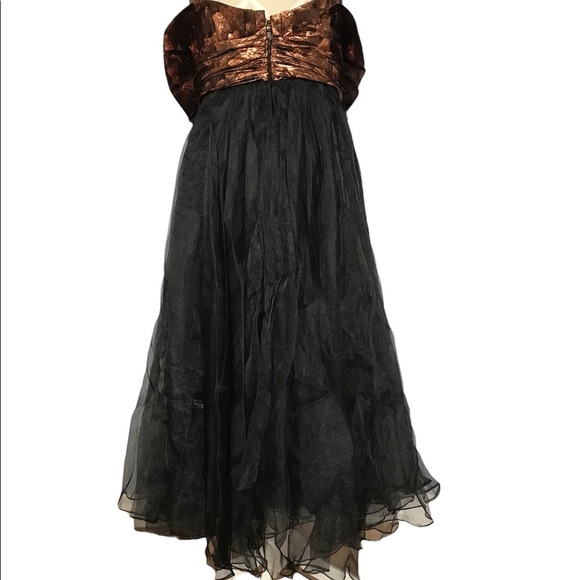 Vintage Silk Stephan Caras Black & Metallic Designer Gown Size 14 - Picture 4 of 10